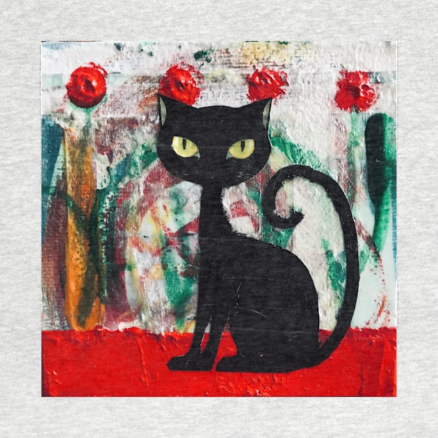 Black Cat With Red Roses by tiffanyarpdaleo